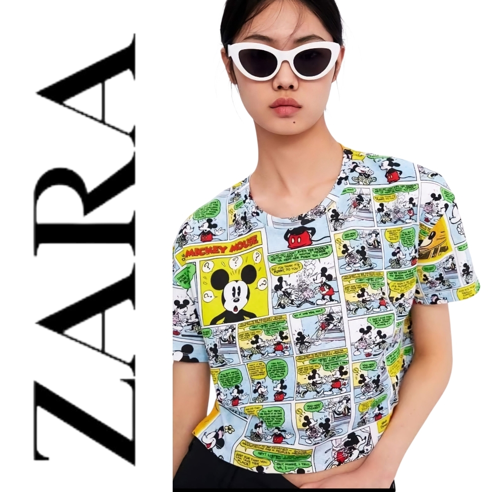 Zara Mickey Mouse Comic Print Crop Shirt - Multicolor Med P2p 21 L 19